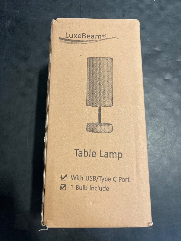 Photo 1 of LuxeBeam 3-Way Dimmable Bedside Touch Lamp - USB-C and USB-A Ports, Faux Marble Base, White Shade with Silver Thread, Includes 8W LED Bulb for Bedroom, Living Room, Desk
