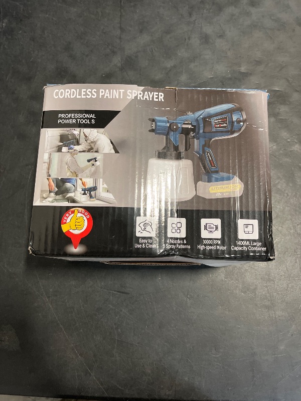 Photo 1 of Cordless Paint Sprayer 30000RPM High Speed for Dewalt 20V Battery 1400ml High Capacity Container Spray Paint Gun for for House Furniture Painting Light Blue(Not Include Battery)