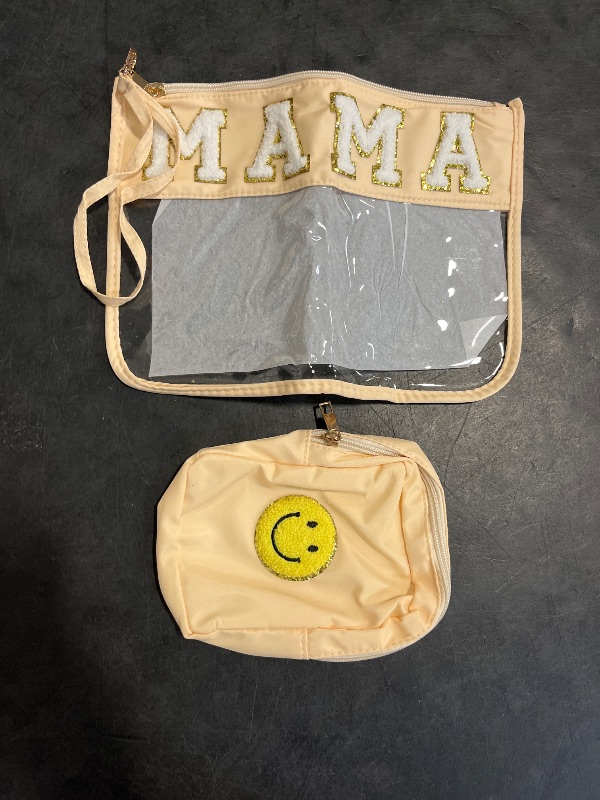 Photo 1 of Hillban 2 Pcs Mama Gifts Set Mama Makeup Bag for Hospital Chenille Letter Pouch Preppy Patch Beach Travel Bags Aesthetic Waterproof Portable Toiletry Storage