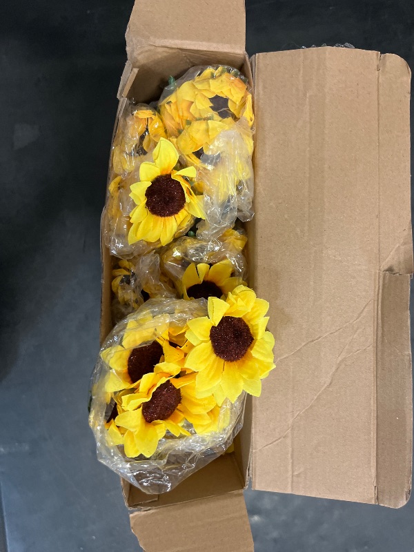 Photo 1 of Redbaker 24 Bundles Sunflower Artificial Flower with Stems Bouquet Fake Plants Bulk UV Resistant Plastic Faux Outdoor Flower No Fade for Wedding Fall Garden Home Window Decor