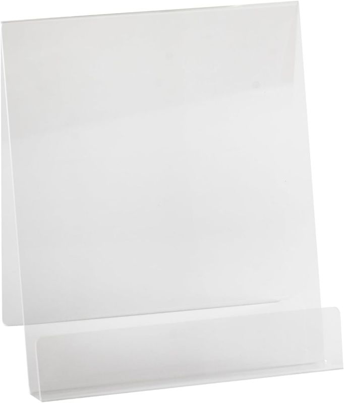 Photo 1 of Dazzling Displays Book Easel 8.5 by 11 Slant Back with Lip Paper Stand, Clear Tablet Holder, Thick Acrylic Stand Open Ended Portrait Sized Literature Display for Home, Office, Business, School (1)