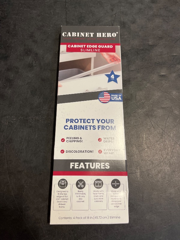 Photo 1 of Cabinet Hero Slimline Cabinet Edge Protector - Prevents Chipping, Wear, Discoloration - Drawer Edge Guard, Bumper for Drawer - Easy Slip-On Installation - 3/4" Thick, 18" Length, Clear, Pack of 4