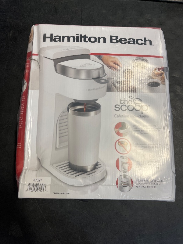 Photo 1 of Hamilton Beach 47621 The Scoop Single Serve Coffee Maker & Fast Grounds Brewer for 8-14oz. Cups, Brews in Minutes, Next Gen, White