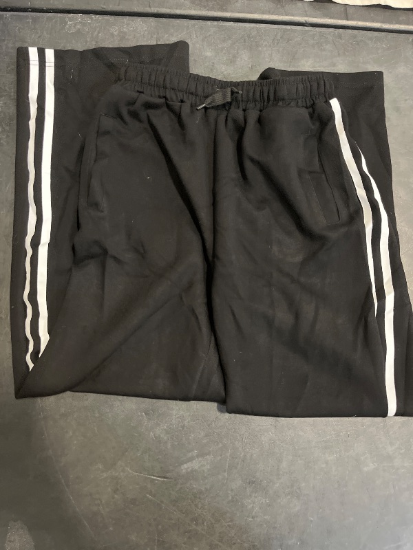 Photo 1 of (12Y) EXARUS Girls Sweatpants Wide Leg Baggy Fit Elastic Waistband Teen Casual Sweat Pants Side Striped Middle Rise Drawstring with Pockets Black 12Y