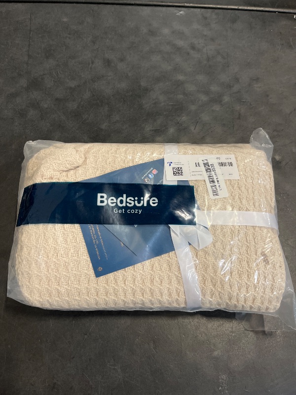 Photo 1 of Bedsure 100% Cotton Large Throw Blanket for Couch 50x70 inches - Breathable and Soft, Waffle Weave Throw Blanket for Office, Khaki (a Little Bit Yellow)