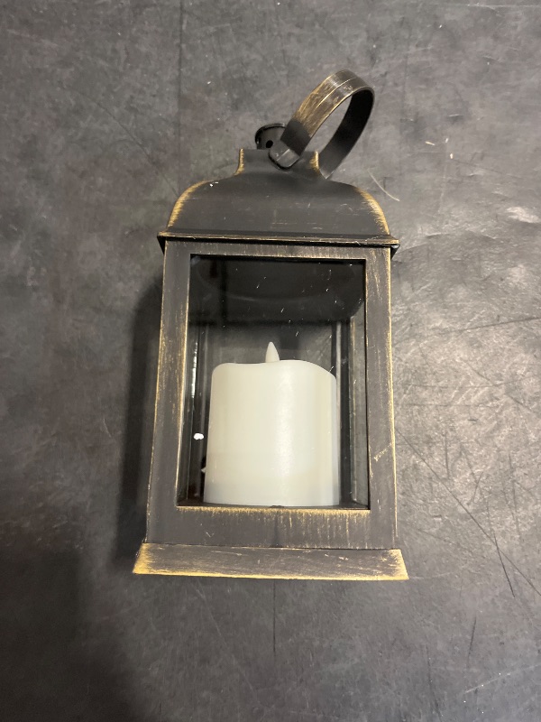 Photo 1 of Yongmao Vintage Lantern Decorative LED Flickering Flameless Candle with Timer, Battery Powered LED Decorative Hanging Golden Brushed Black Lanterns for Indoor Outdoor Garden Yard Home Decor(1 Pack)