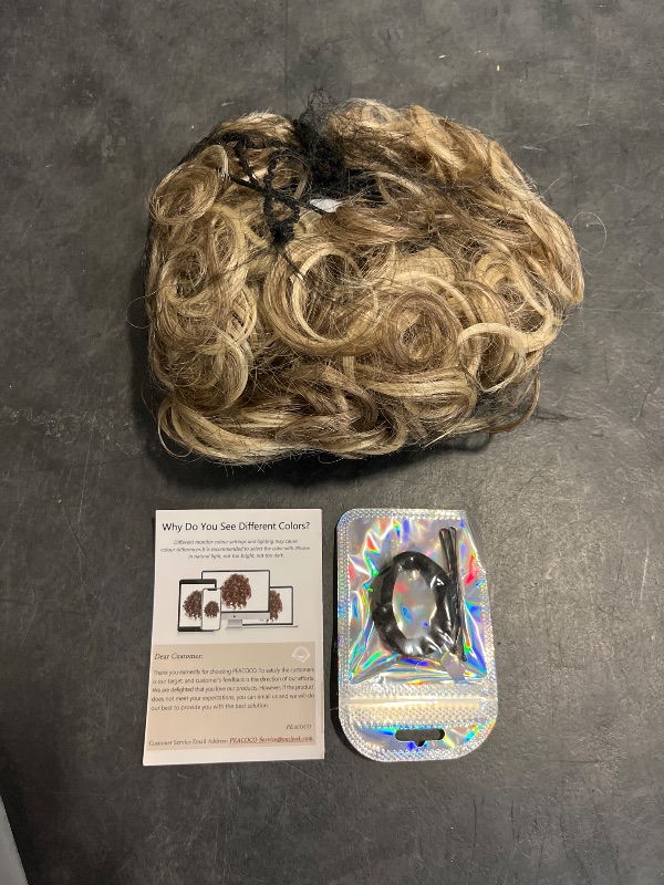 Photo 1 of PEACOCO Messy Bun Short Curly Ponytail Extension Elastic Drawstring Loose Hair Bun Hair Pieces for Women with Thinning Hair High Temperature Synthetic Fiber Hair Bun Extension 80g