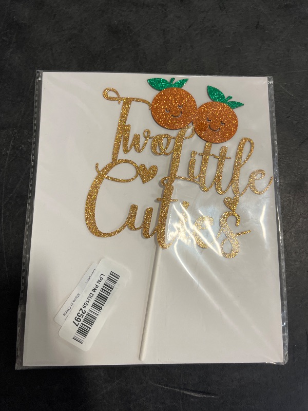 Photo 1 of Jenrtvis Two Little Cuties Cake Topper Cutie Baby Shower Party Decoration Girl 2nd Birthday Cake Decor Two Cute Birthday Party Decor Orange Theme Cake Decoration Gold Glitter