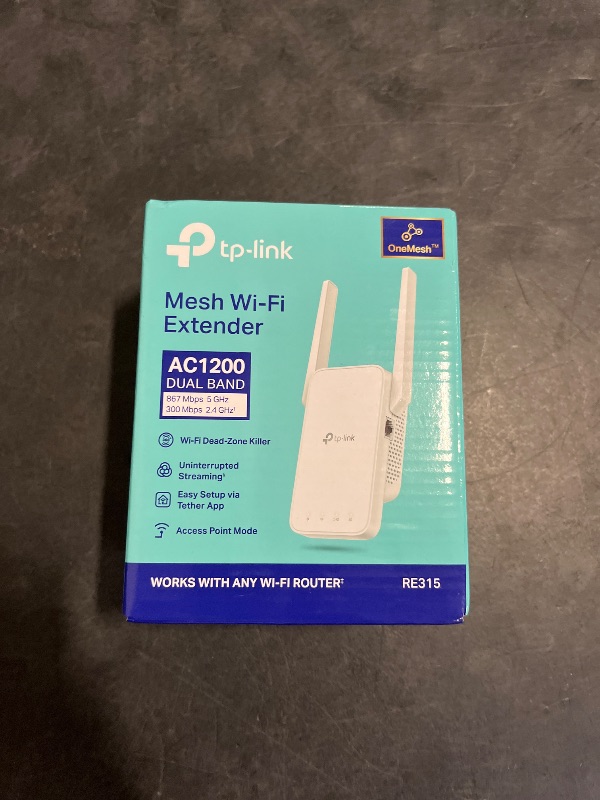 Photo 1 of TP-Link AC1200 WiFi Extender, 2025 Wirecutter Best WiFi Extender, 1.2Gbps home signal booster, Dual Band 5GHz/2.4GHz, Up to 1600 Sq.ft and 32 Devices, EasyMesh Compatible, One Ethernet Port (RE315)