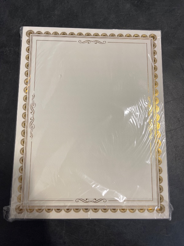 Photo 1 of 100 Sheet Gold Foil Border Certificate Paper 8. 5 x 11 for Printing Blank Cardstock for Graduation Diploma Customizable Awards Certificates Paper for Laser and Inkjet Printer Friendly