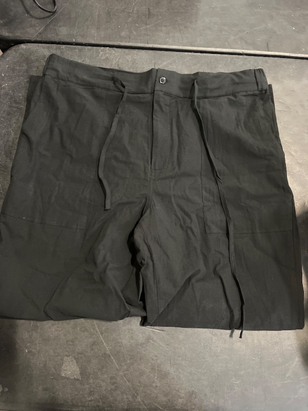 Photo 1 of (2XL) PASLTER Mens Casual Linen Pants Loose Fit Straight-Legs Elastic Drawstring Waist Summer Beach Long Pant A-Black size XXL