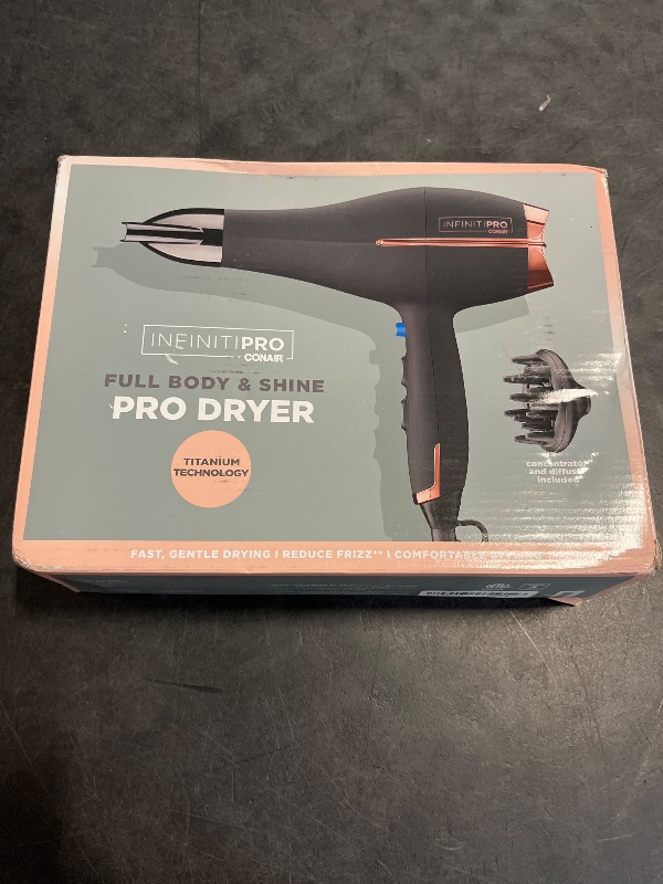 Photo 1 of INFINITI PRO by CONAIR Hair Dryer, 1875W Blow Dryer with Diffuser and Concentrator, Ceramic Technology, 3 Heat & 2 Speed Settings, Cold Shot Button, Black
