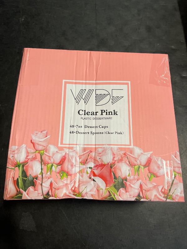 Photo 1 of WDF 96Pack 7oz Pink Plastic Dessert Cups With Spoons - Appetizer Cups for Parties Include 48Pcs Disposable Appetizer Cups and 48Pcs Clear Pink Tasting Spoons