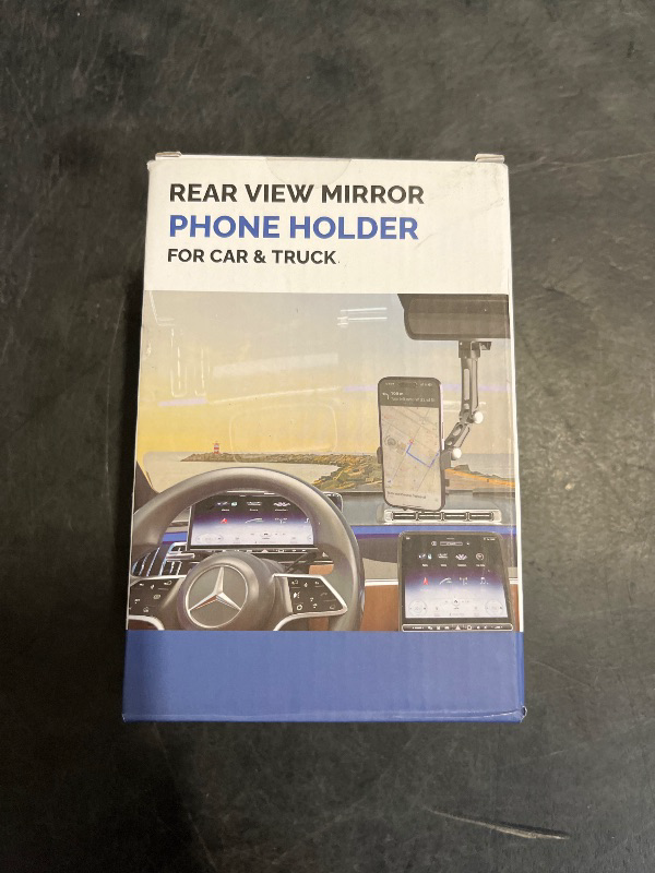 Photo 1 of Rearview Mirror Phone Holder for Car,Car Cell Phone Holder with Aluminum Arm Rotatable Universal Car and Truck Mount for iPhone and Android Phones