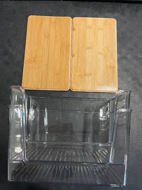 Photo 1 of 2 PACK Trash Bag Holder Dispenser, Acrylic Large Garbage Bag Dispensers, Stackable Trash Bags Holder with Bamboo Top for Kitchen Under Sink, Pantry, Laundry Room