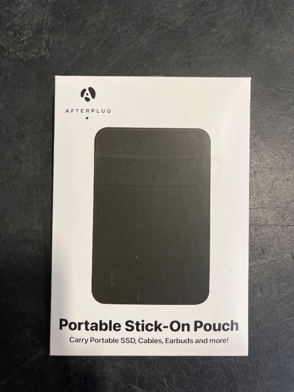 Photo 1 of Afterplug 2-Pocket Adhesive Storage Pouch, Laptop Accessory Organizer for SSD, Magic Mouse, Cables, Black & Yellow