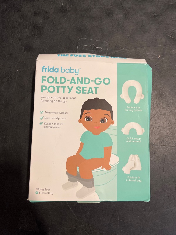 Photo 1 of Frida Baby Fold-and-Go Portable Potty Seat for Toilet, Foldable Travel Potty Seat for Toddler, Fits Round & Oval Toilets, Non-Slip Base, Handles, Includes Free Travel Bag