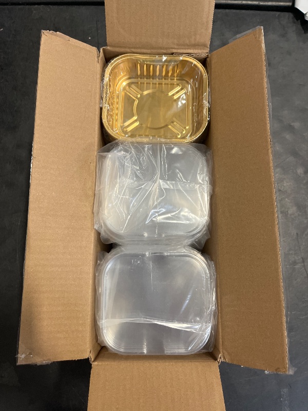Photo 1 of Beasea Aluminum Foil Ramekin Cups With Lids, 100 Pack 8.5oz 250ml 4 Inch Mini Disposable Square Foil Ramekins Aluminum Oven Baking Brownie Cupcake Cup Tins for Party - Black Gold