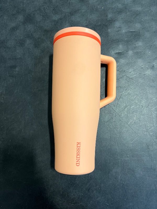 Photo 1 of KISSKIND 40 oz Tumbler with Handle and Straw | 100% Leakproof Insulated Tumbler with Lid and Straw | Stainless Steel Water Bottle | Cup Holder Friendly Base | Orange
