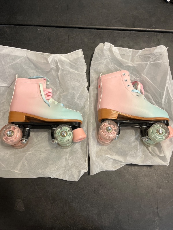 Photo 1 of  (37-Women 7/Men 5.5) Gets  Roller Skates for Women, PU Leather Roller Derby Skates for Girls, Kids, Boy, Shiny Unisex Beginner Roller Skating for Outdoor