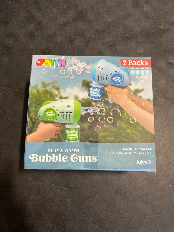 Photo 1 of JOYIN 2 Kids Bubble Guns with 4 Bottles Solution, Automatic Bubble Machine Gun with 8 Holes for Kids, Adults, Summer Toys, Easter Basket Stuffers, Birthday Gift, Party Favors