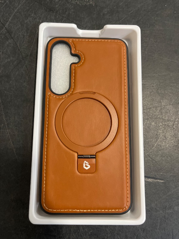 Photo 1 of Bullroye for Samsung Galaxy S25 Plus Case with Stand Magnetic, Compatible with MagSafe Ring Leather Case, with Camera Lens and Screen Protector, Protective Military Grade Shockproof, Brown