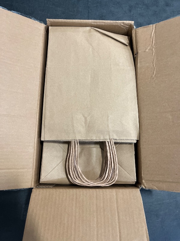 Photo 1 of FACEBAG 50-Pack Brown Paper Bags with Handles Bulk, 8x4.25x10.5 Inches,Medium-sized Gift Bags with Handles for Party Favors?Take-Out?Grocery Shopping & Retail?Reusable & Durable