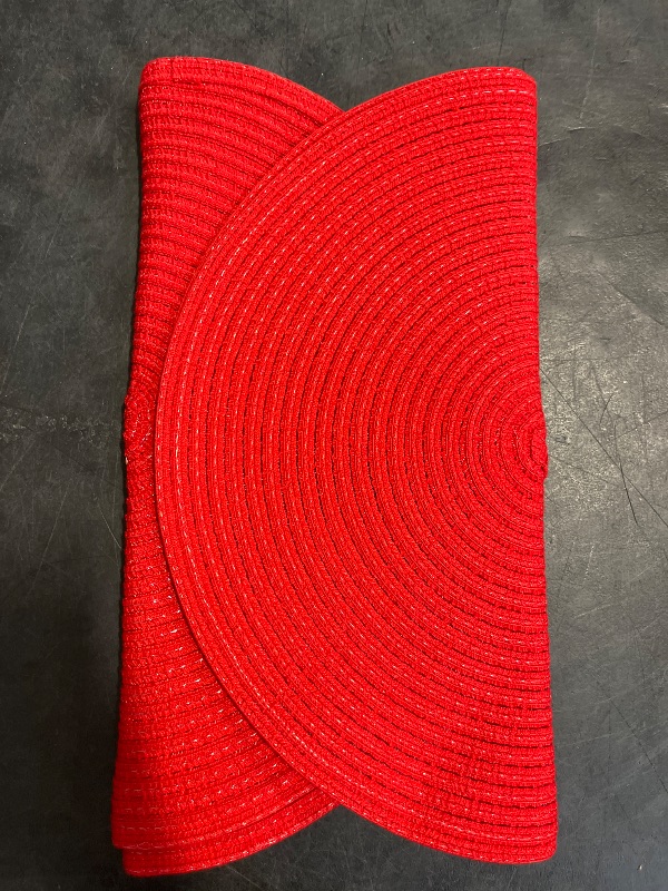 Photo 1 of Floroom 15 Inch Round Braided Placemats Set of 4, Washable Heat Resistant Cotton Polyester Circle Place Mats for Kitchen Dining Table - Red
