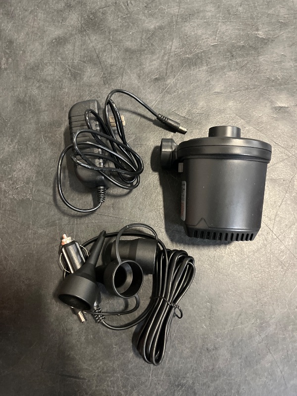 Photo 1 of Electric Air Pump for Inflatable with 3 Nozzles, 110V AC/12V DC, Portable Air Mattress Pump, Quick Fill Inflator Air Pump Perfect for Outdoor Camping Inflatable Raft Boat Blow Up Pool Water Toy Bed