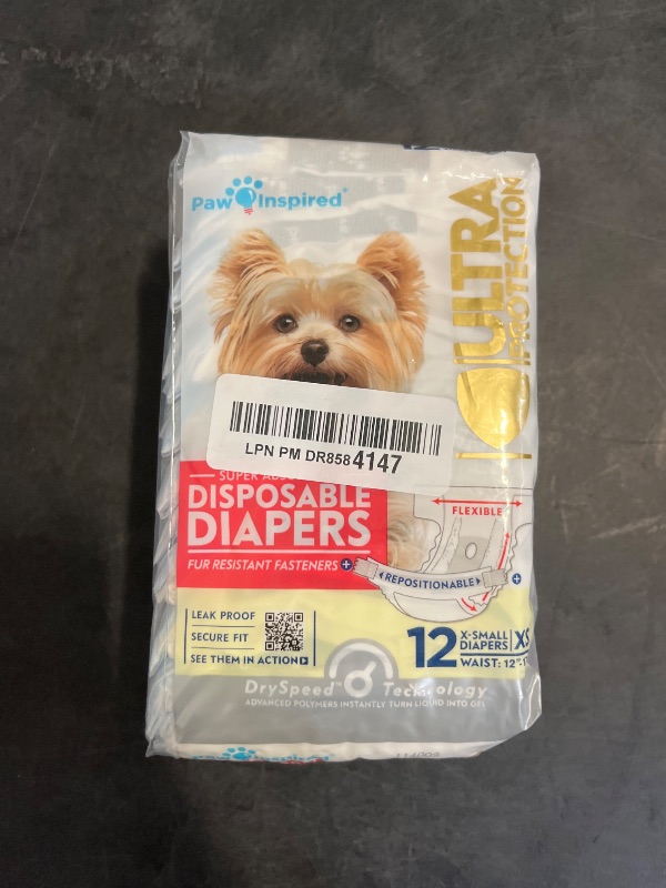 Photo 1 of Paw Inspired Disposable Dog Diapers | Female Dog Diapers Ultra Protection | Diapers for Dogs in Heat, Excitable Urination, or Incontinence (12&144 Count) (X-Small (12 Count))