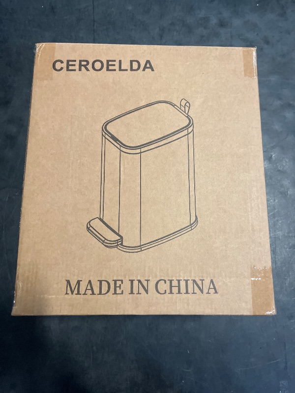 Photo 1 of CEROELDA Small Bathroom Trash Can with Lid Soft Close-5L/1.3 Gal Slim Garbage Can-Metal Step Wastebasket-Rectangle Narrow Waste Bin for Office, Bedroom, Toilet, Live Room-White