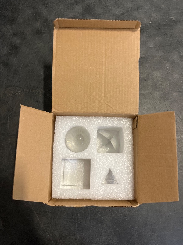 Photo 1 of 4 Pack K9 Optical Crystal Photography Prism Set, Include 50mm Crystal Ball, 50mm Crystal Cube, 50mm Triangular Prism, 50mm Optical Pyramid with Wiper Cloth and Box, Photography Accessory for Teaching