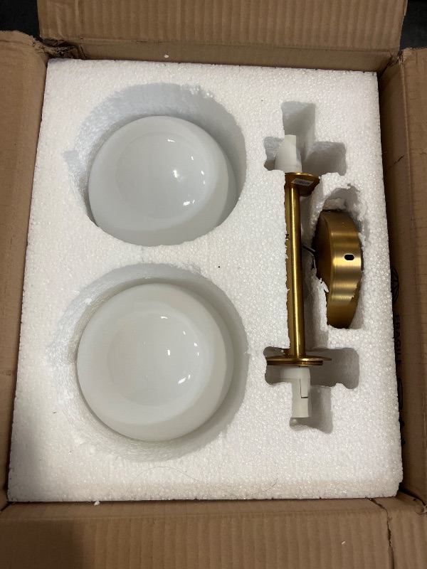 Photo 1 of Glass Globe Double Wall Sconce, Contemporary Hand-Polished Wall Light with Antique Brass Finish, Vanity Light Beside/Over Mirror, Wall Light for Bathroom, Bedroom (Brass)