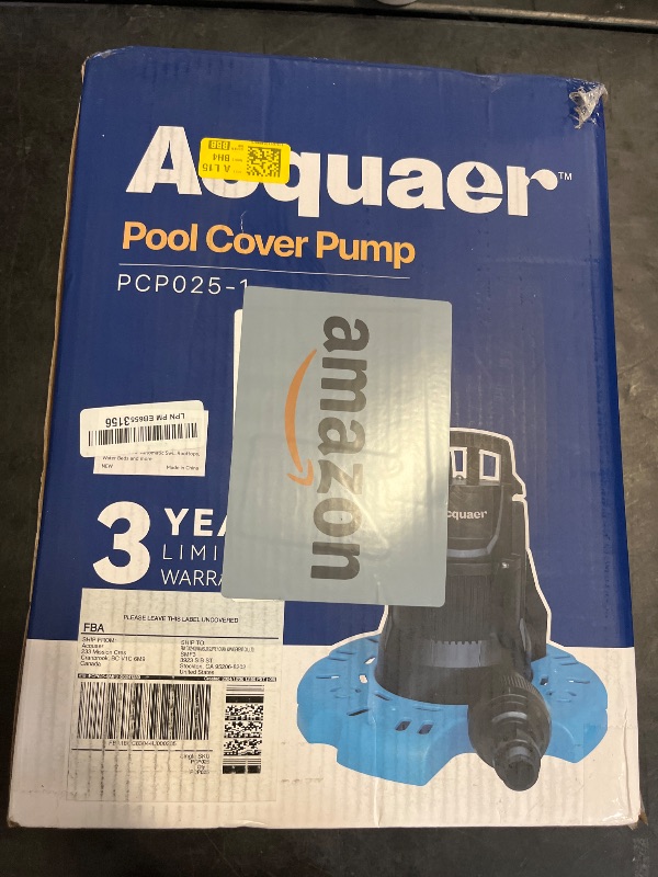 Photo 1 of Acquaer 1/4 HP Automatic Swimming Pool Cover Pump, 115 V Submersible Sump Pump with 3/4” Check Valve Adapter & 25ft Power Cord, 2250 GPH Water Removal for Pool, Hot Tubs, Rooftops, Water Beds and more