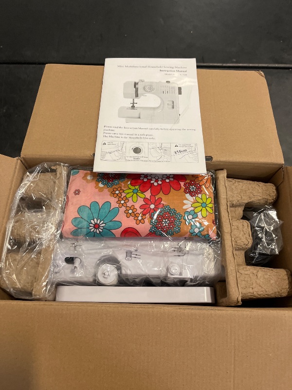 Photo 1 of Dechow Sewing Machine for Beginners, Electric Mini Portable, 14 Built-in Stitches with Reverse Sewing, 2 Speeds Double Thread with Foot Pedal, Storage Bag, Cotton Fabric and Threads- Extension Table