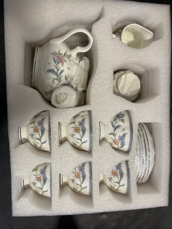 Photo 1 of LE POTOCIO Bone China Tea Set, 21-Pieces Porcelain Tea Set for Adults, Tea Cups And Saucers for 6, with Teapot, Spoons, Sugar Bowl, Creamer Pitcher, Vintage Tea Set for Women Tea Party (Purple)