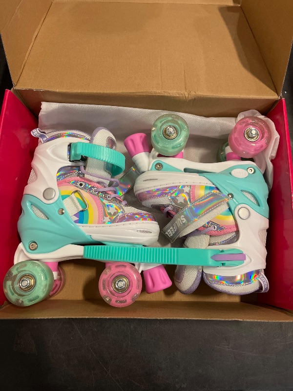 Photo 1 of (M) SULIFEEL Rainbow Unicorn 4 Size Adjustable Light up Roller Skates for Girls Boys for Kids Medium