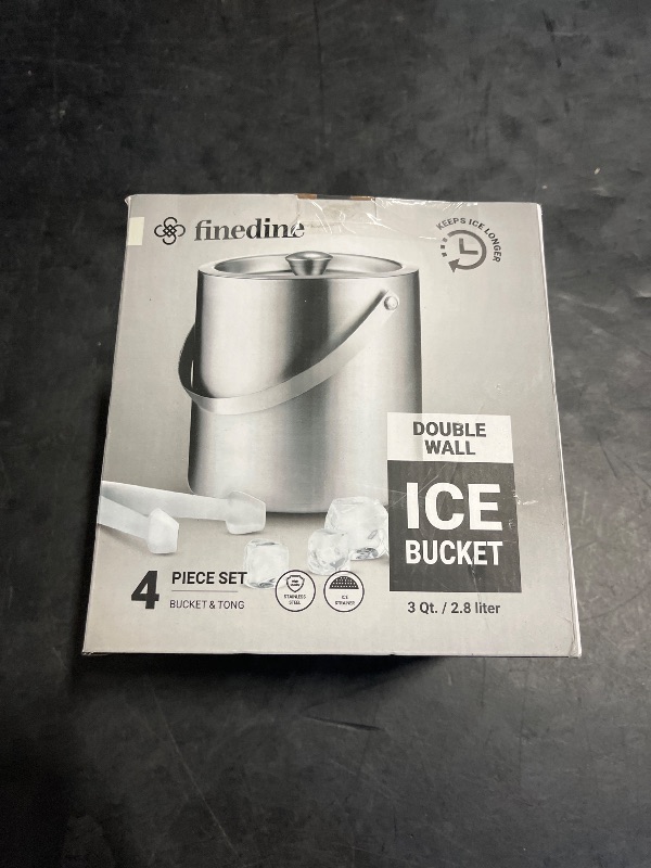 Photo 1 of FineDine Double-Wall Stainless Steel Insulated Ice Bucket With Lid & Ice Tong [3 Liter] Included Strainer Keeps Ice Cold & Dry, Carry leather Handle, Home Bar, Chilling Beer, Champagne, Wine Bottle