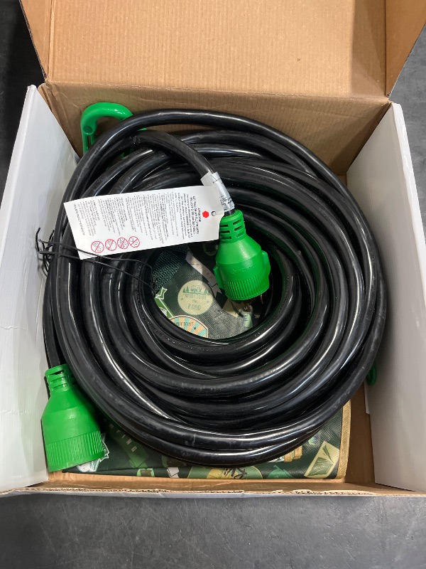 Photo 1 of RVGUARD 3 Prong 30 Amp 75 Foot Generator Extension Cord, NEMA L5-30P/L5-30R 125V 10 Gauge SJTW Generator Power Cord with Cord Organizer, ETL Listed