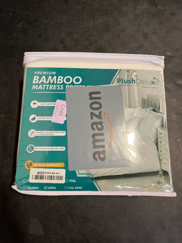 Photo 1 of (K) PlushDeluxe Premium Bamboo Mattress Protector – King Size, Waterproof, & Ultra Soft Breathable Noiseless Washable Bed Mattress Cover for Comfort & Protection - White