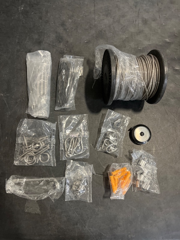 Photo 1 of AFences 1/8" Stainless Steel Cable,1/8" Wire Rope,M5 Turnbuckle Kit,165FT Wire Tensioner for String Light Hanging Kit,Aircraft Cable,Guy Wire,Stainless Steel Wire Rope Kit