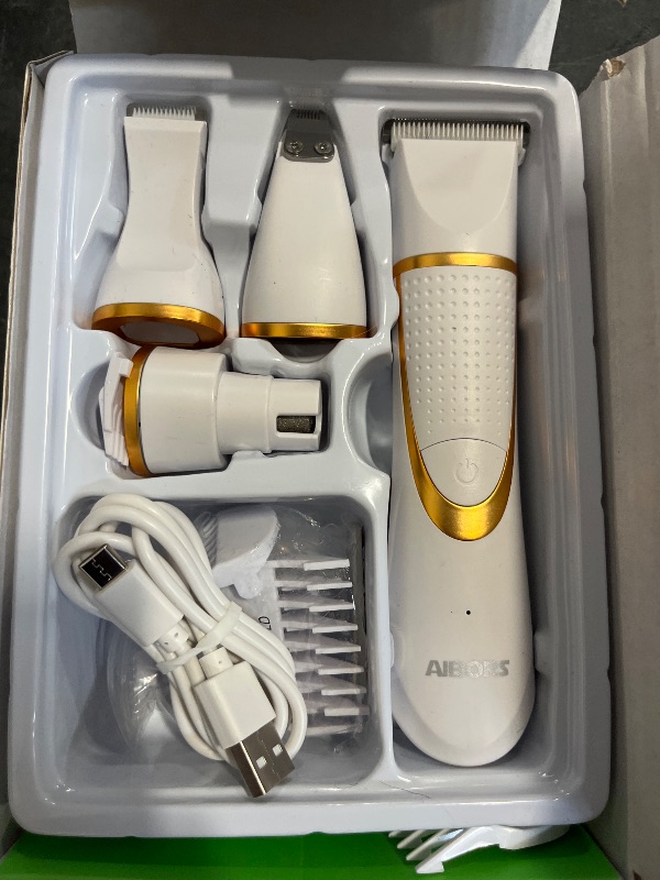 Photo 1 of AIBORS Small Dog Grooming Kit, 4 in 1 Electric Cordless Dog Paw Trimmer with Nail Grinder, Low Noise Dog Nail Trimmers, IPX7 Waterproof Small Dog Grooming Clippers for Paws, Ears, Face, Hip Hairl