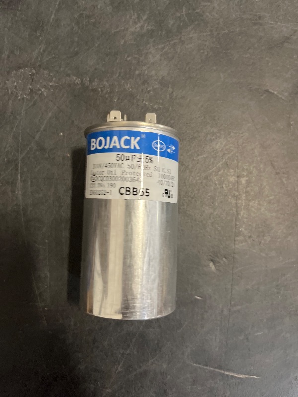 Photo 1 of BOJACK 50 uF ±5% 50 MFD 370/450 V CBB65 Round Run Start Capacitor for AC Motor Run or Fan Start and Cool or Heat Pump Air Conditione