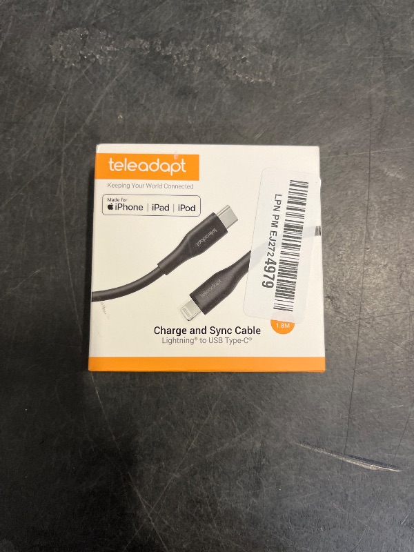 Photo 1 of TeleAdapt Flexible Silicone USB C to Lightning Cable, MFi Certified. 3A, 30W Fast Charging USB Power Delivery (USB PD) for iPhone 13, 12, 11, Pro, Max Mini, SE. (Black