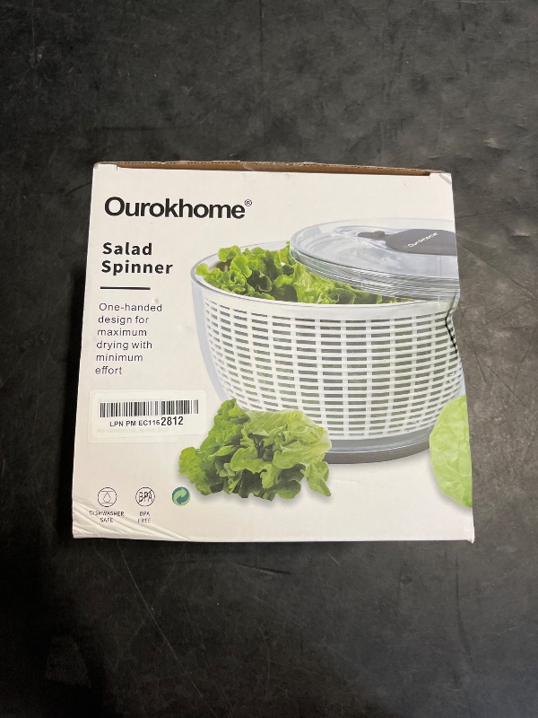 Photo 1 of Ourokhome Salad Spinner Lettuce Dryer, One-handed Easy Press Large Vegetable Dryer Salad Mixer with Comfortable and Retractable Pusher and Brake Button for Greens, Herb, Berry, Fruits, 3.8 QT, Black