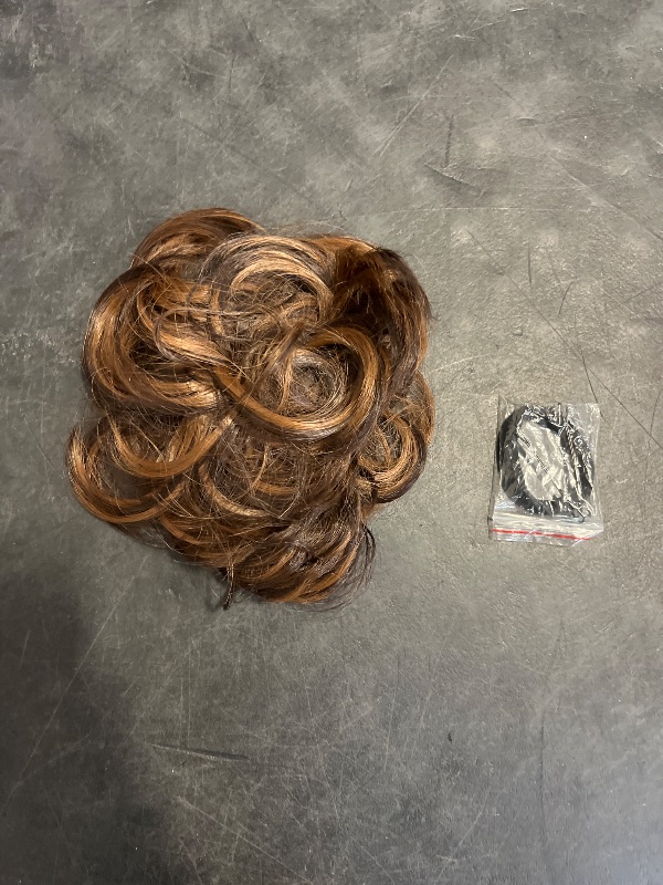 Photo 1 of CJL HAIR Large Messy Bun Hair Piece Wavy Curly Scrunchies Synthetic Chignon Ponytail Hair Extensions Thick Updo Hairpieces for Women Dark Brown/Golden Blonde