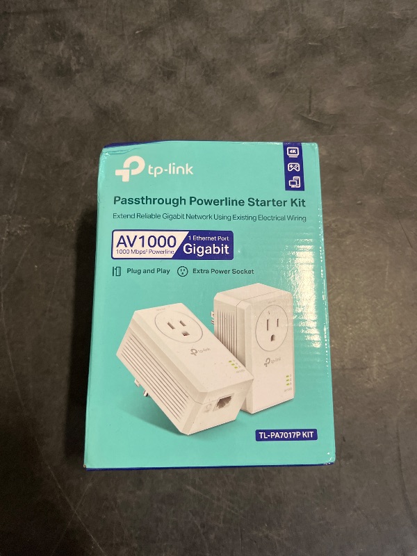 Photo 1 of TP-Link AV1000 Powerline Ethernet Adapter Kit (TL-PA7017P KIT) - Passthrough, Noise Filtering, Gigabit Port, Plug Pair & Play, Network Adapter