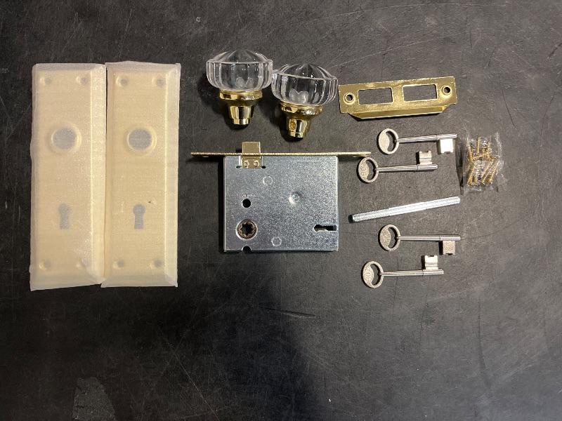 Photo 1 of newliplace Gold Mortise Lock Set with Crystal Glass Knob, Antique Door Knobs with Lock and Key, Fit Interior Door, Polished Brass Finish