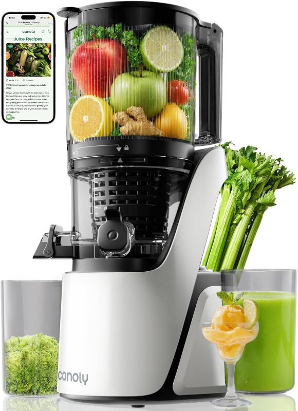 Photo 1 of Canoly Cold Press Juicer, 6" Extra Wide Feed Chute with Dual Strainers (Juice & Sorbet), Powerful AC Brushless Motor, Self Precut System, Juicer Machines with BPA Free 