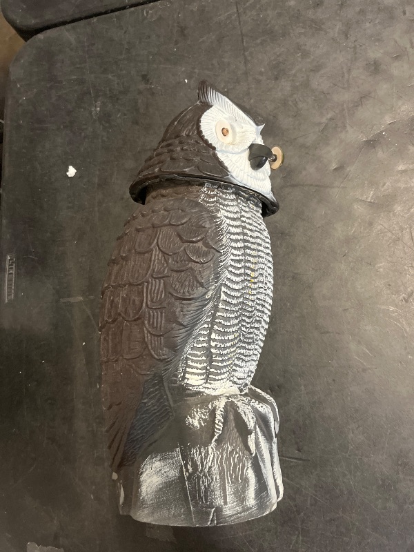 Photo 1 of Hausse Solar Fake Owl Decoy Scare Birds Away, Solar Powered Motion Activated Scarecrow Deterrent Owl with Glowing Eyes, Scary Sound & Rotate Head, Nature Enemy Bird Repellent for Outdoor Garden Yard